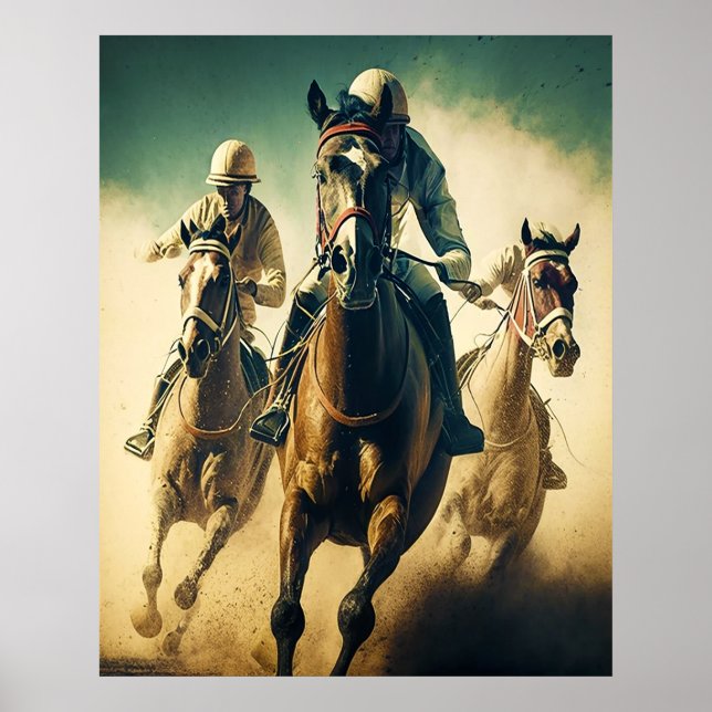 Poster Estilo Retro Moody Horse Racing Jockey (Frente)