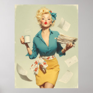 Poster Estilo Retro Pin-Up de Escritório