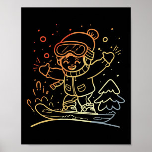 Poster Estilo Retroativo Gráfico De Crianças Snowboard Pa