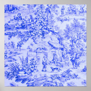 Poster Estilo Russo Francês Azul Branco Chinoiserie Chino
