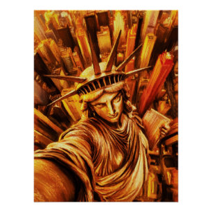 Póster Estilo Selfie da Estátua da Liberdade Pintura a Ól