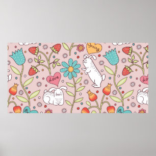 Poster Estilo sem costura bonito com coelhos