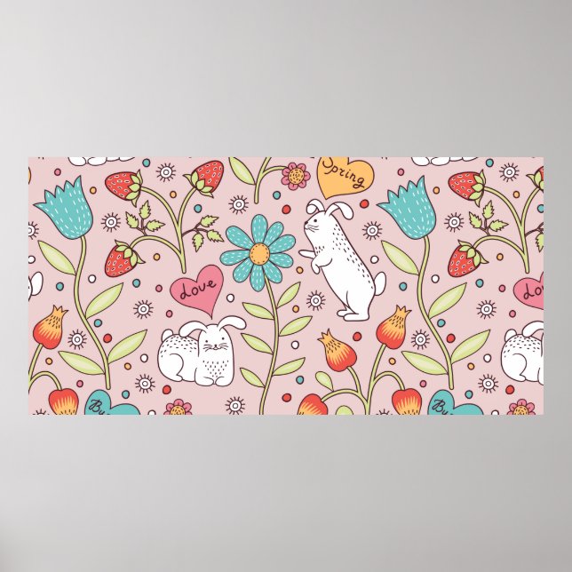 Poster Estilo sem costura bonito com coelhos (Frente)
