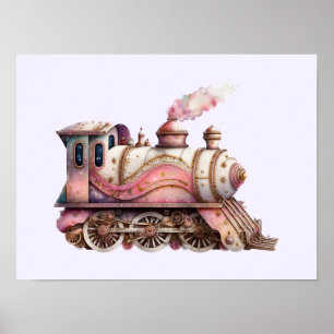 Poster Estilo Steampunk Da Vintagem Do Motor De Comboio R