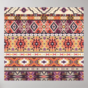 Poster Estilo tribal colorido, padrão contínuo vibrante.