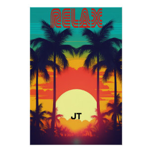 Póster Estilo Tropical 80s Retroativo brilhante