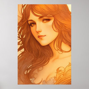 Poster Estilo Vintage Art Nouveau Estilo Refinado Senhora