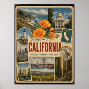 Poster Estilo Vintage Autêntico da Califórnia