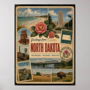 Poster Estilo Vintage Autêntico de Dakota do Norte