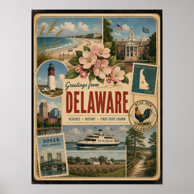Poster Estilo Vintage Autêntico de Delaware (Frente)