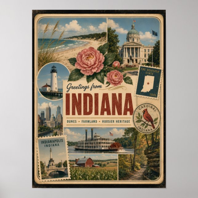 Poster Estilo Vintage Autêntico de Indiana (Frente)