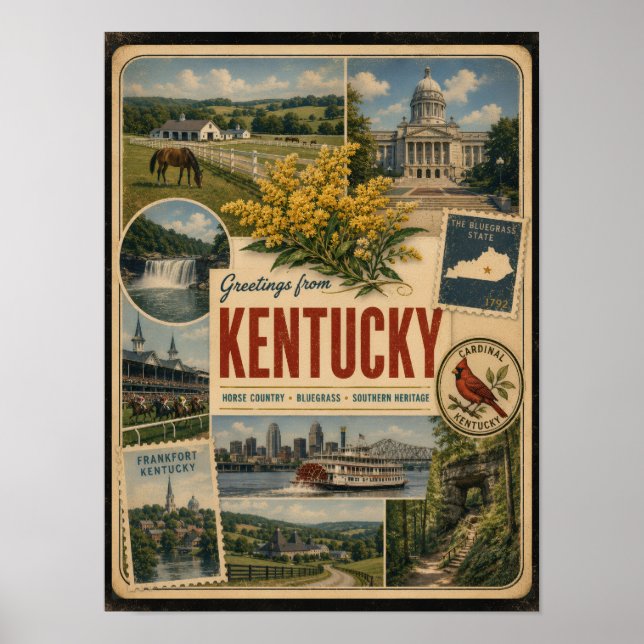 Poster Estilo Vintage Autêntico de Kentucky (Frente)
