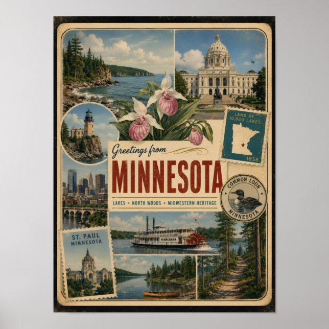 Poster Estilo Vintage Autêntico de Minnesota (Frente)