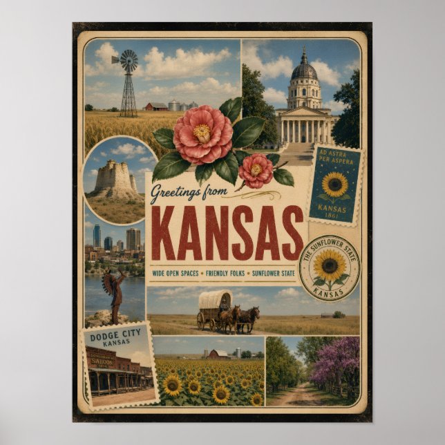 Poster Estilo Vintage Autêntico do Kansas (Frente)
