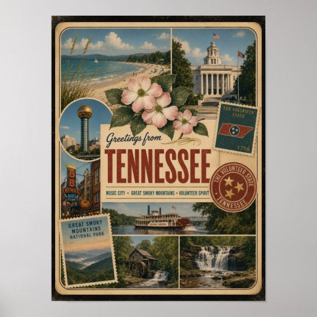 Poster Estilo Vintage Autêntico do Tennessee (Frente)