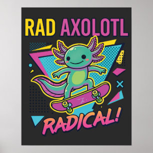 Poster Estilo vintage dos anos 90 Axolote Skate Rad neon