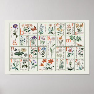 Poster Estilo Vintage Flor Alphabet Floral Nursey