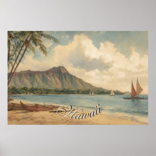 Poster Estilo Vintage Havaiano Viagem Costa Mar