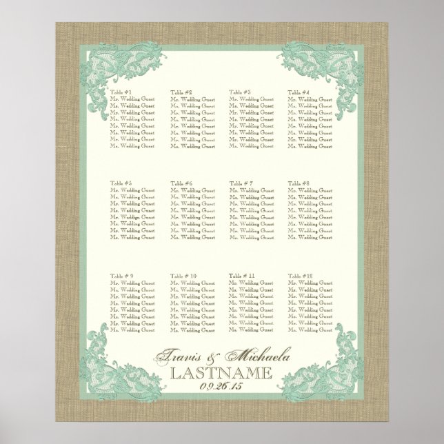 Póster Estilo Vintage Lace Design Seafoam Verde (Frente)