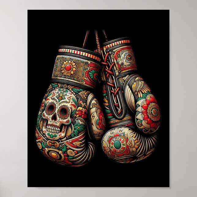 Poster Estilo Vintage mexicano Boxando luvas Aztec Mayan  (Frente)