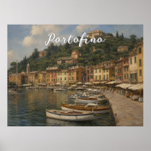 Poster Estilo Vintage Portofino Genova Itália