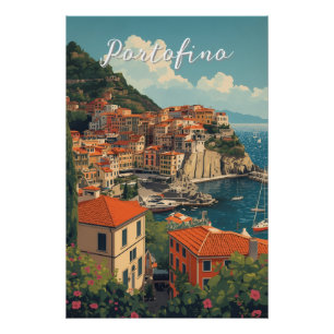 Póster Estilo Vintage Portofino Genova Itália