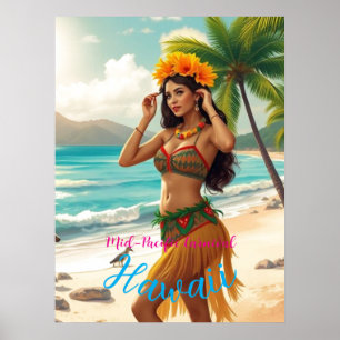 Poster Estilo Vintage Viagem Honolulu Hula Girl Havaiana