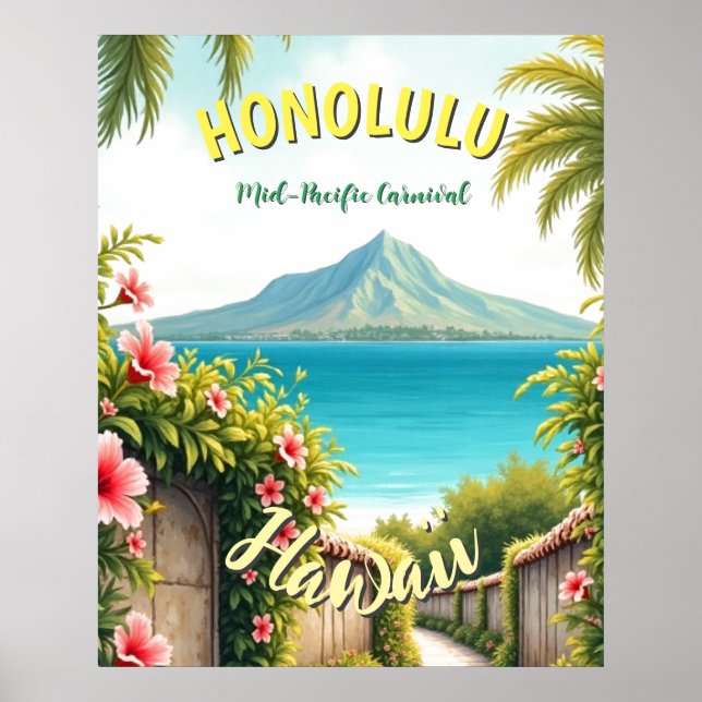 Poster Estilo Vintage Viagem Honolulu Médio Havaiano - Pa (Frente)
