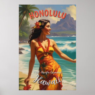 Poster Estilo Vintage Viagem Honolulu Médio Havaiano - Pa