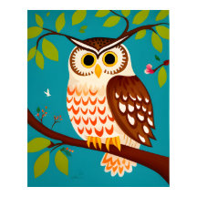 Estilo Whimsical Pintura de Coruja em Uma Árvore