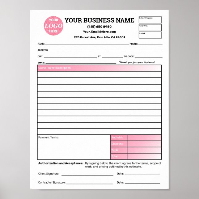 Poster Estimate Quote Job Proposal Forms Contractor Green (Frente)