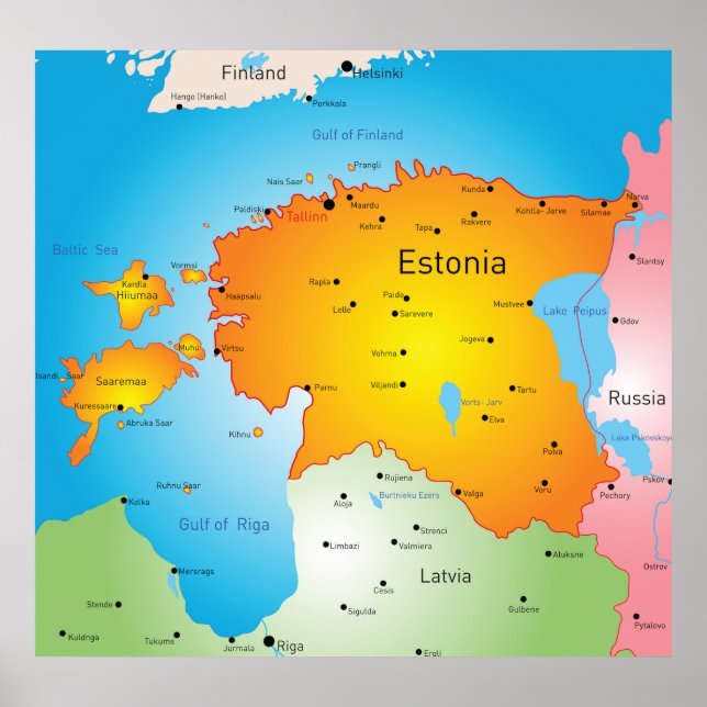 Poster Estonia Map Baltic Country and Cities (Frente)