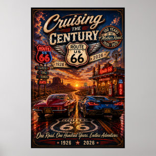 Poster Estrada 66 Clássicos Centenários Neon Road