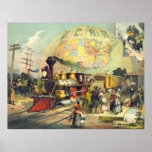 Poster Estrada de ferro central 1882 de Illinois
