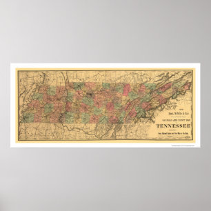 Póster Estrada de ferro de Tennessee & mapa 1888 da