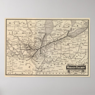 Póster Estrada de ferro de Wabash do mapa