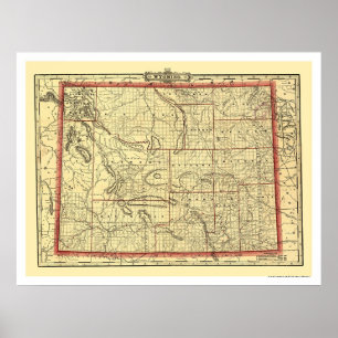 Poster Estrada de ferro de Wyoming & mapa 1895 da cidade