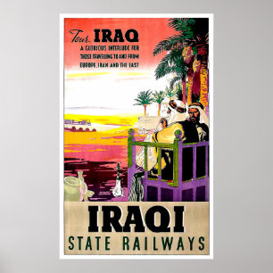 Poster Estrada de ferro do estado de Iraque, badouins,