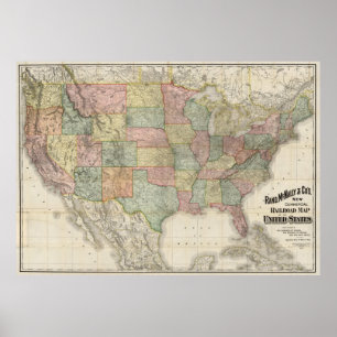 Poster Estrada de ferro Mapa dos Estados Unidos do