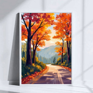 Poster Estrada de Outono Folhas de Folhagem de Outono e
