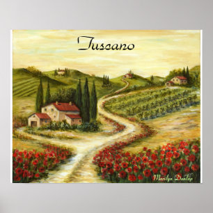 Póster Estrada de Tuscan com papoilas