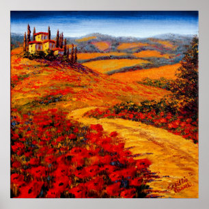 Póster Estrada do primavera de Toscânia à casa de campo