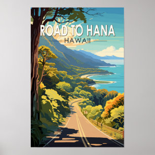Poster Estrada para Hana Maui Hawaii Viagem Art Vintage