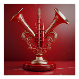Póster Estranho Instrumento Horn Descansado Em Pedestal