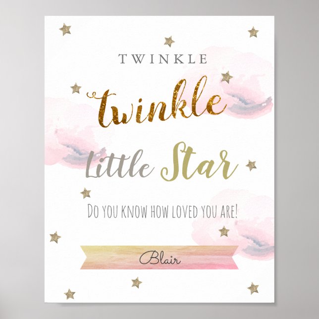 Poster Estrela Brilhante Pequena Arte Rosa para Berçário (Frente)