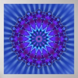 Poster Estrela da mandala na flor real do azul  