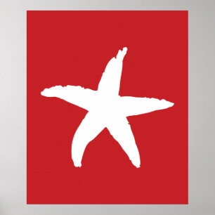 Póster Estrela de mar náutica vermelha e branca