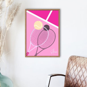 Poster Estrela de quadra de tênis retrô rosa Assinatura p