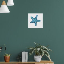 Poster Estrela-do-mar Azul Aquarela Náutica