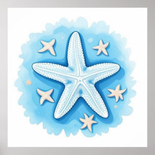 Poster Estrela-do-mar em Azul